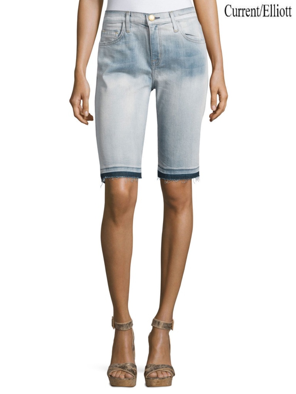 CURRENT/ELLIOTT NWT FADED DENIM BERMUDA OCEAN SPRAY SHORT. MADE IN USA. SIZE 25